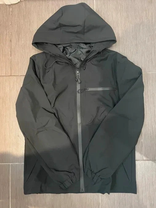 Black waterproof windbreaker